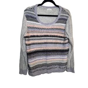 Westport Striped Women’s Sweater Size Large Western Pink Fringe Preppy Cottage